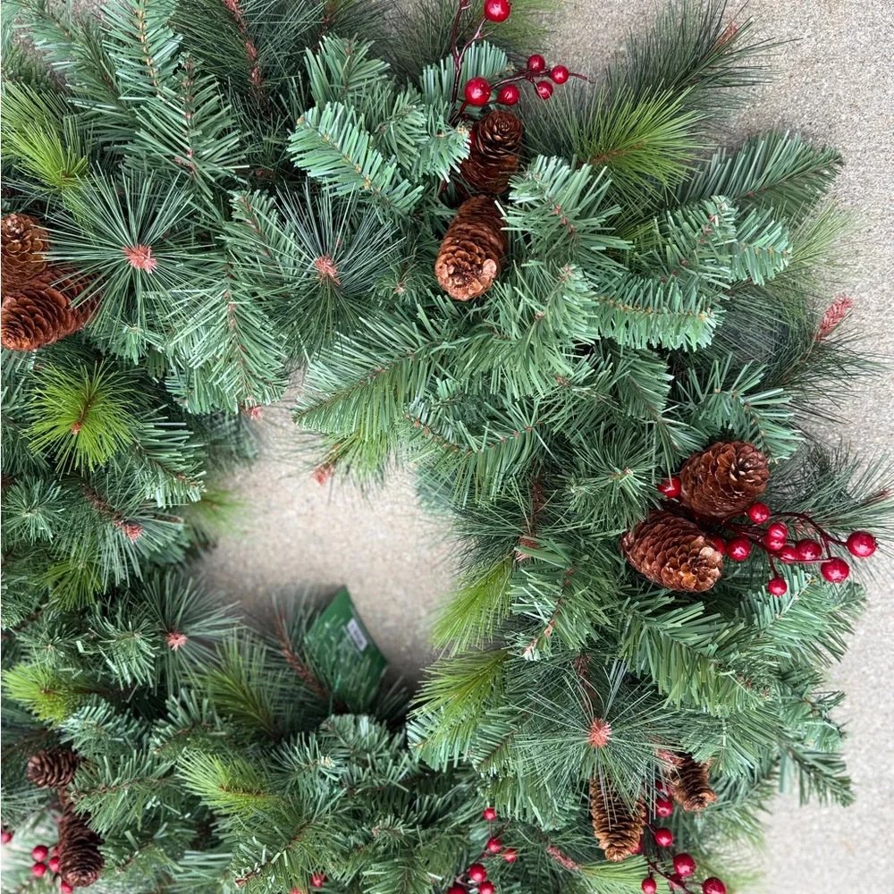 Festive Green and Red Holiday Wreath - NWT
